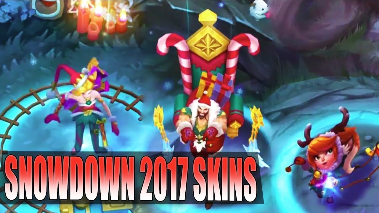 ALL SNOWDOWN SKINS 2017 Preview - Ambitious Elf Jinx Santa Draven Snow Fawn Poppy
