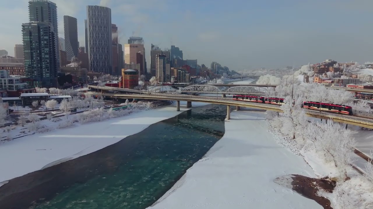Entering Downtown Calgary, Canada on a winter's day via C-Train