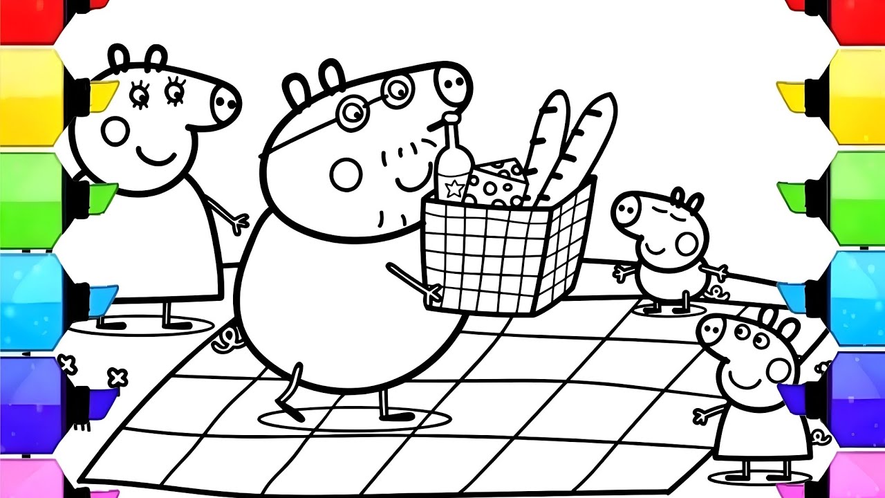 Peppa Pig Family having a picnic spot Drawing Easy, Peppa Pig Drawing and Coloring,Peppa Pig Drawing