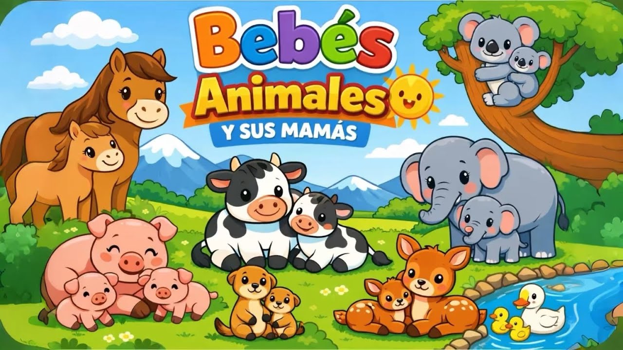 ANIMALES Y SUS CRÍAS CON SONIDOS PARA NIÑOS 🐣🐶🐳🐯| Tiernos Animalitos Bebés | Vocabulario Infantil |