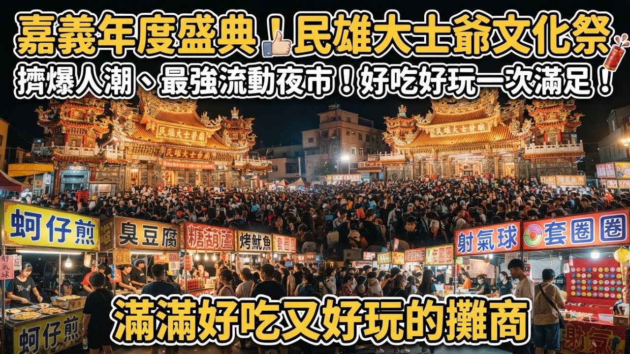 民雄大士爺文化祭 嘉義每年的重要祭典 滿滿好吃又好玩的攤商 跟擠爆￼的人潮 堪稱是中南部一年 一度最大的流動夜市￼