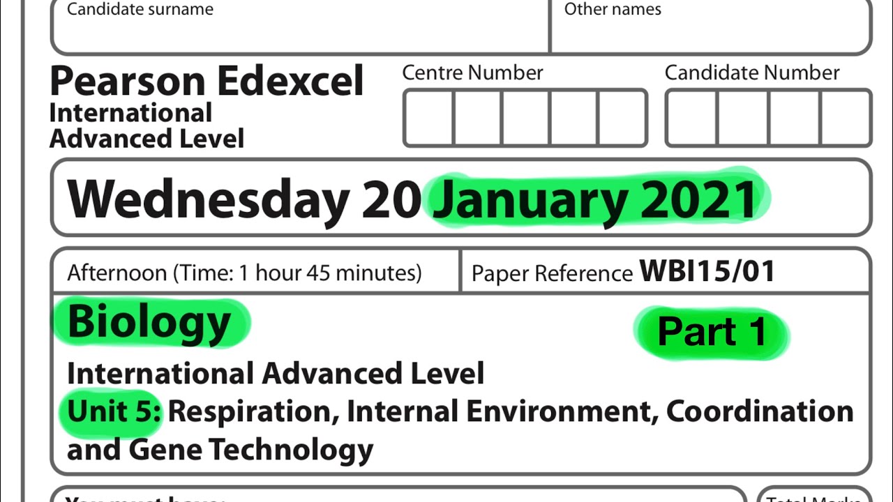 Pearson Edexcel International A level biology Unit 5 January 2021. Part 1 of 2