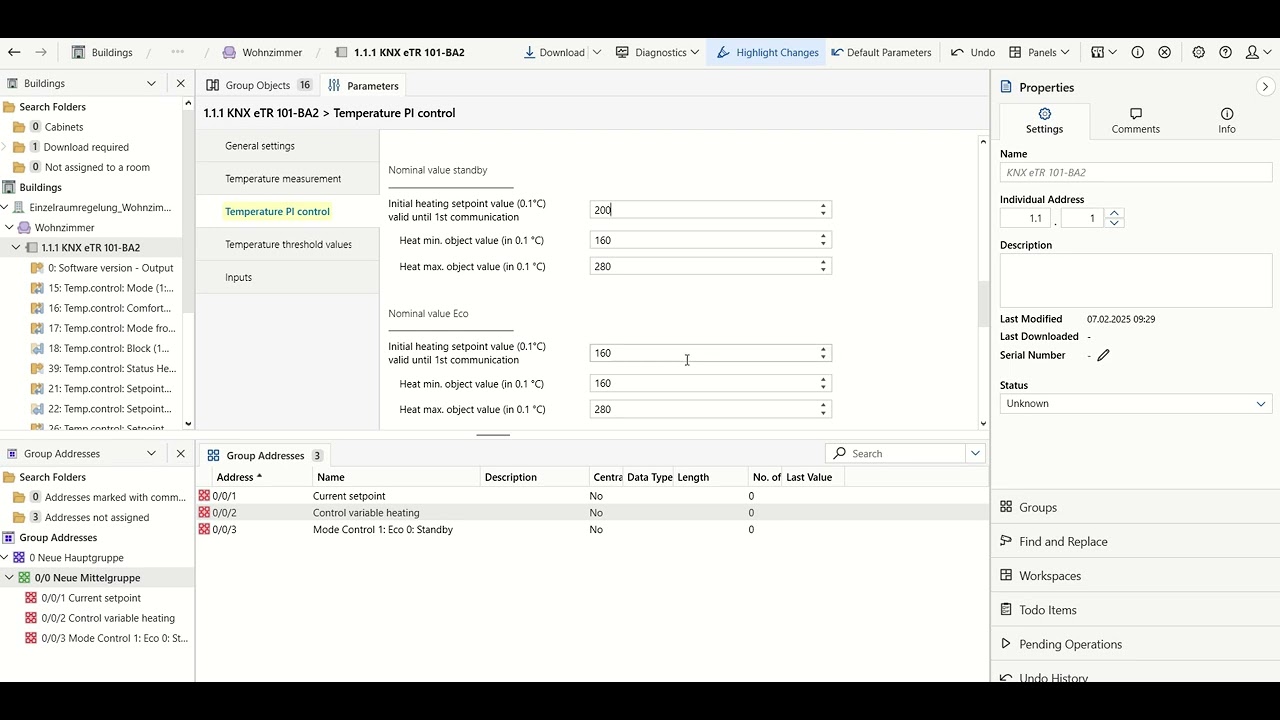 Parameterising KNX heating control in the ETS (KNX eTR 101 by Elsner Elektronik)