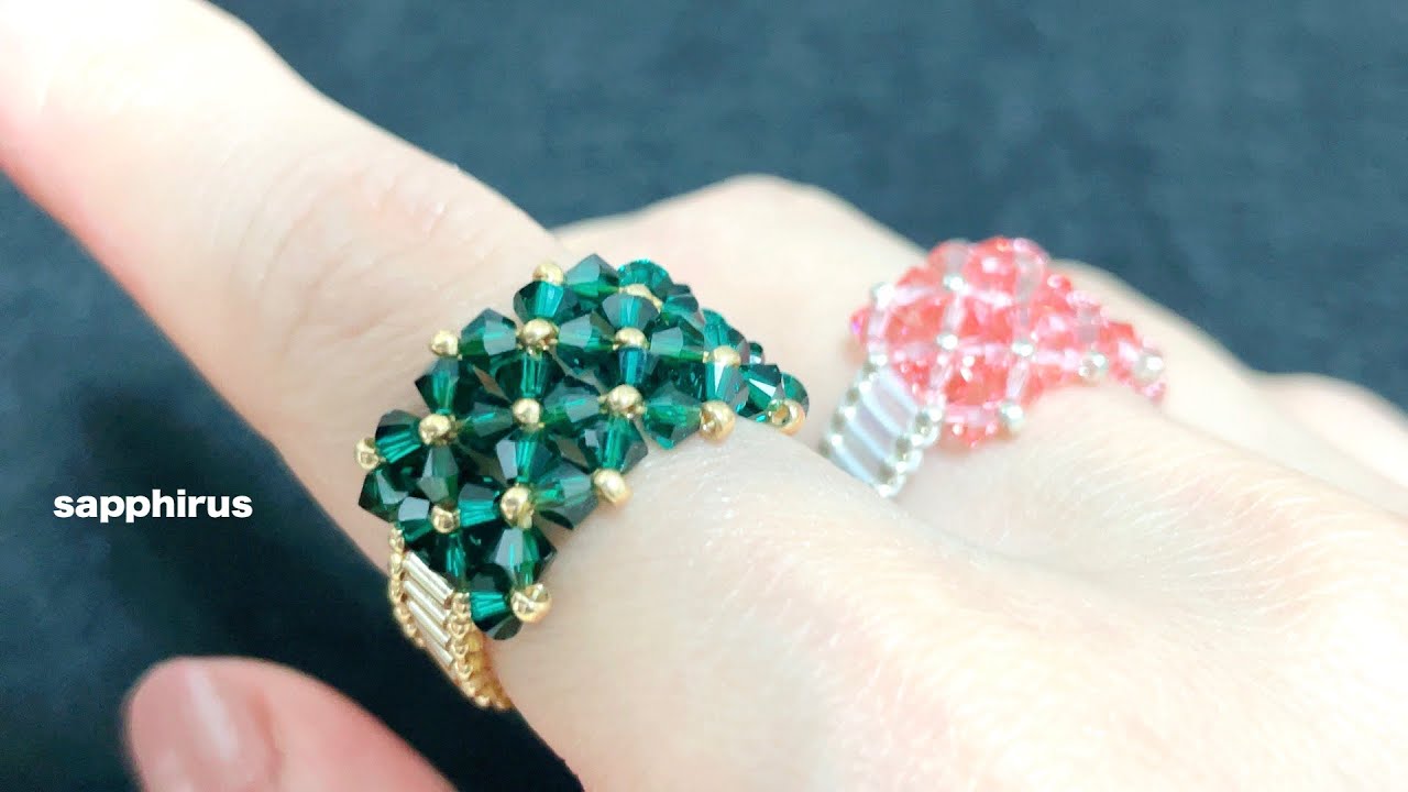 【ビーズステッチ】ビーズで作るパヴェ風リング＊作り方　 Pavé setting ring made with beads/DIY/Beaded rings/Bugle Beads/tutorial