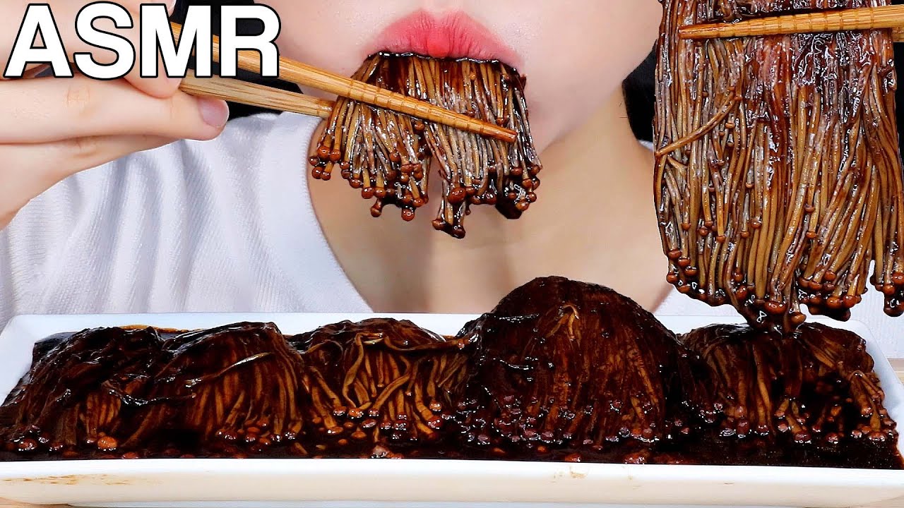 ASMR Black Bean Fire Enoki Mushrooms 짜장불닭 팽이버섯 먹방 Eating Sounds Mukbang