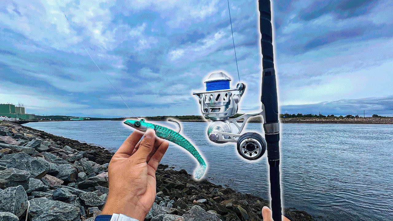 Shore JIGGING GIANT SWIMBAITS!  *Stripers & Bluefish In CAPE COD CANAL*