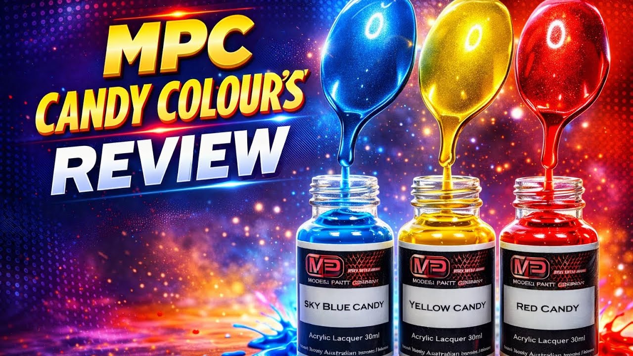 Обзор красок Model Paint Company Candy Colours — протестированы синий, желтый и красный цвета.
