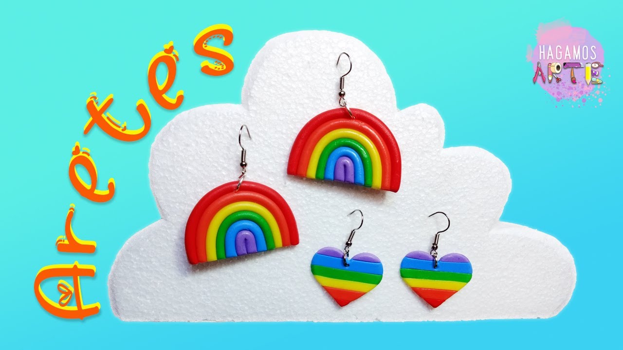 Aretes-Arcoíris-como hacer ARITOS en PORCELANA FRIA-Aretes en porcelana fría fáciles de hacer