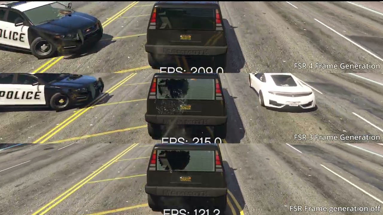 AMD FSR Redstone update: GTA V Enhanced, FSR 4 Frame Generation vs. FSR 3 Frame Generation