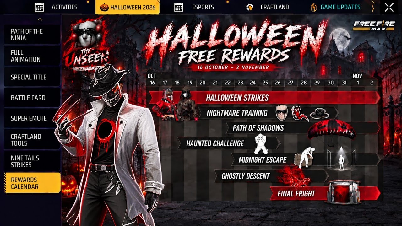 Halloween 2026 Event Calendar 🎃 Free Rewards || free fire new event || ff new event || new event