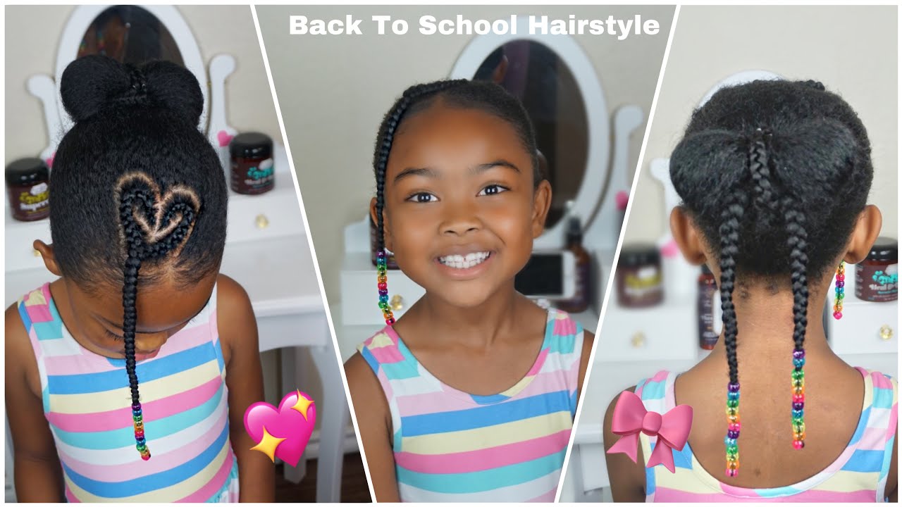 Natural Hair Kids Heart Braid & Bow Bun l Cute Back to School Protective Style!!!