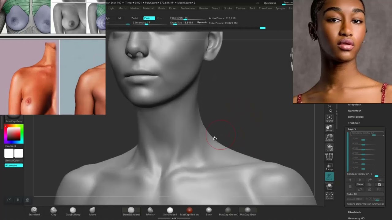 10 FEMALE HEAD PRIMARY FORMS LIKNESS ANATOMY SCULPT  IN ZBRUSH