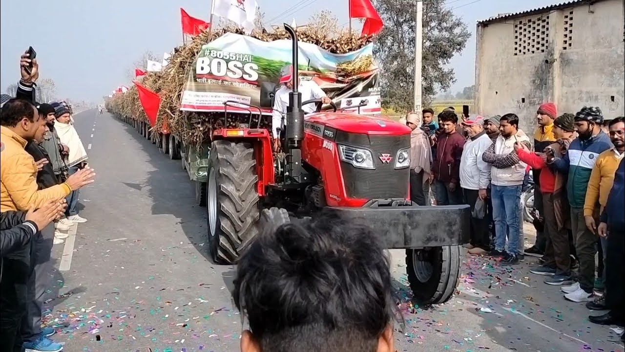 आज उत्तर प्रदेश के शामली जिले में Massey 8055 ने तोड़ दिया रिकॉर्ड खींचा 3100 कुंटल गन्ना Part - 1