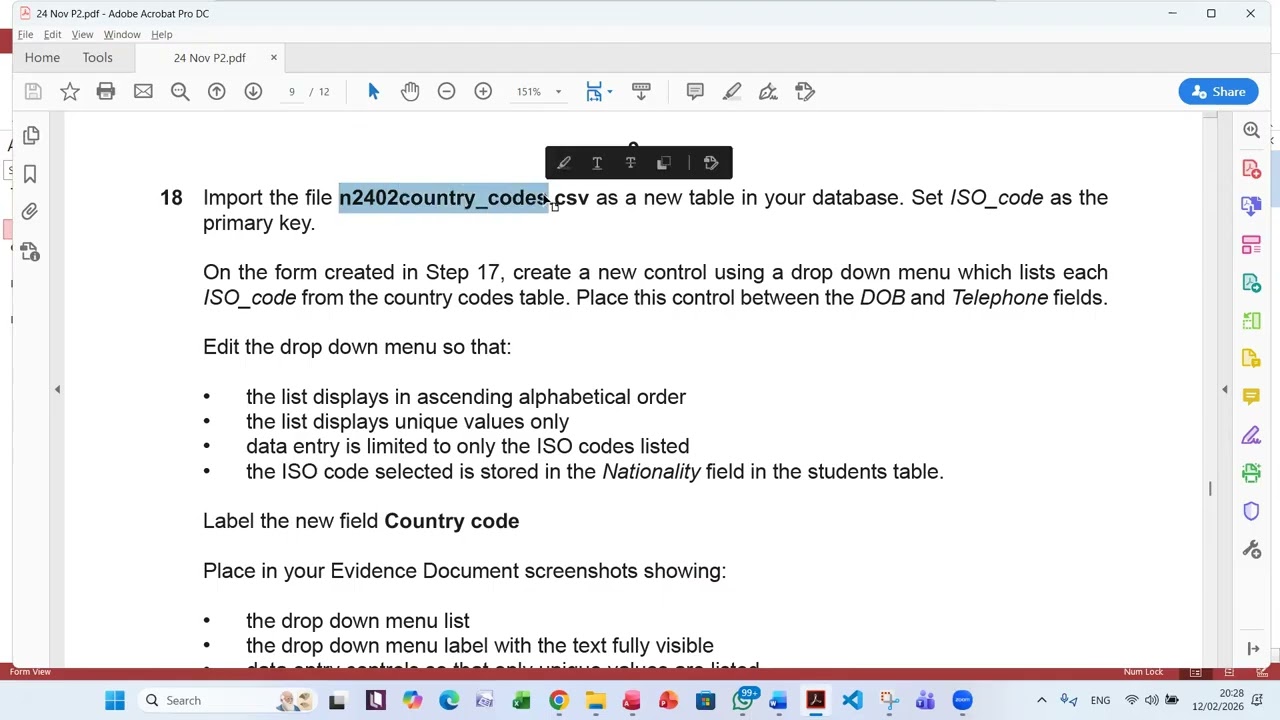 Cambridge ICT Database 24 Nov P2 Database with Form and Drop Down Menu Part 2 in English