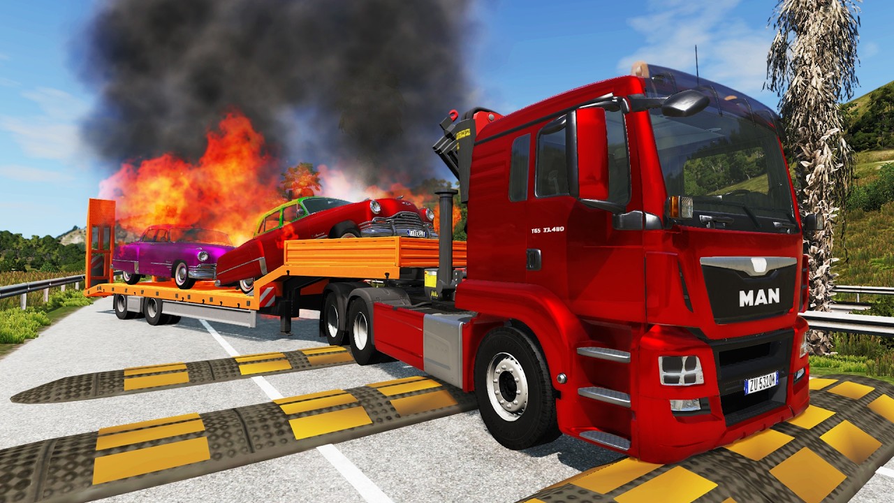 Trucks vs Upside Down Speed Bumps | BeamNG.DRIVE