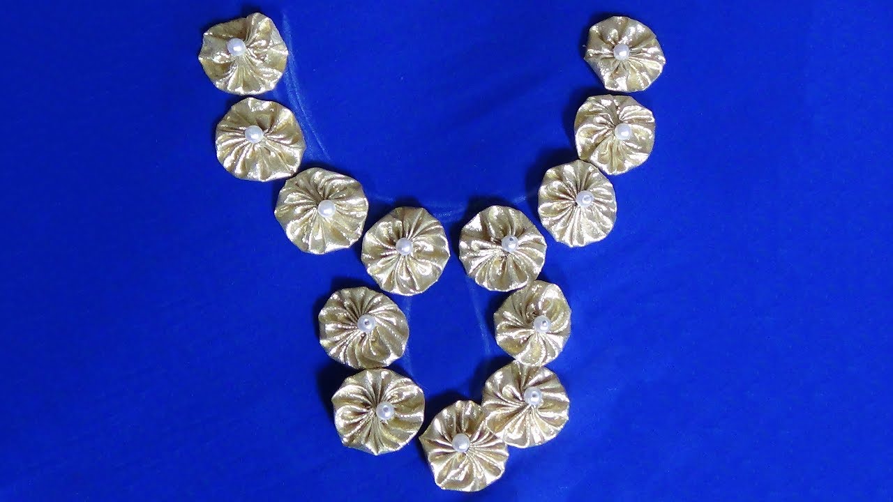 Hand Embroidery: Neckline Embroidery with Fabric Flowers