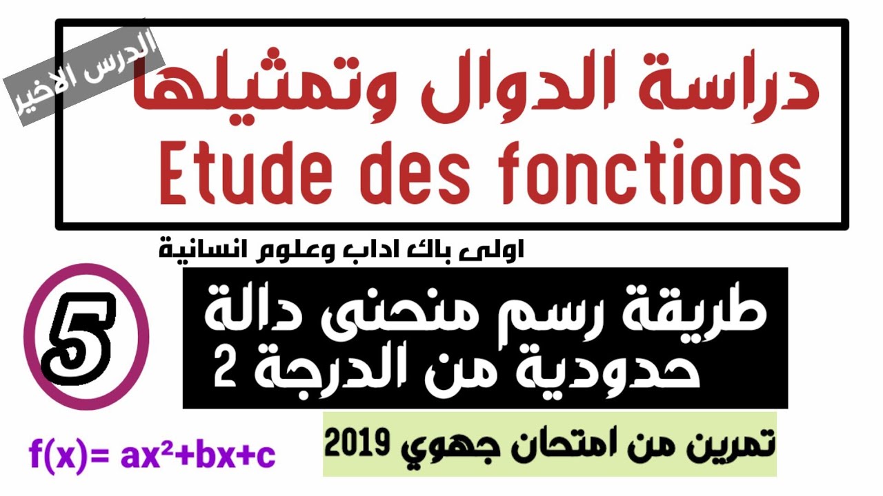 درس دراسة الدوال وتمثيلها اولى باك اداب 🚩 التمثيل المبياني للدالة الحدودية من الدرجة 2