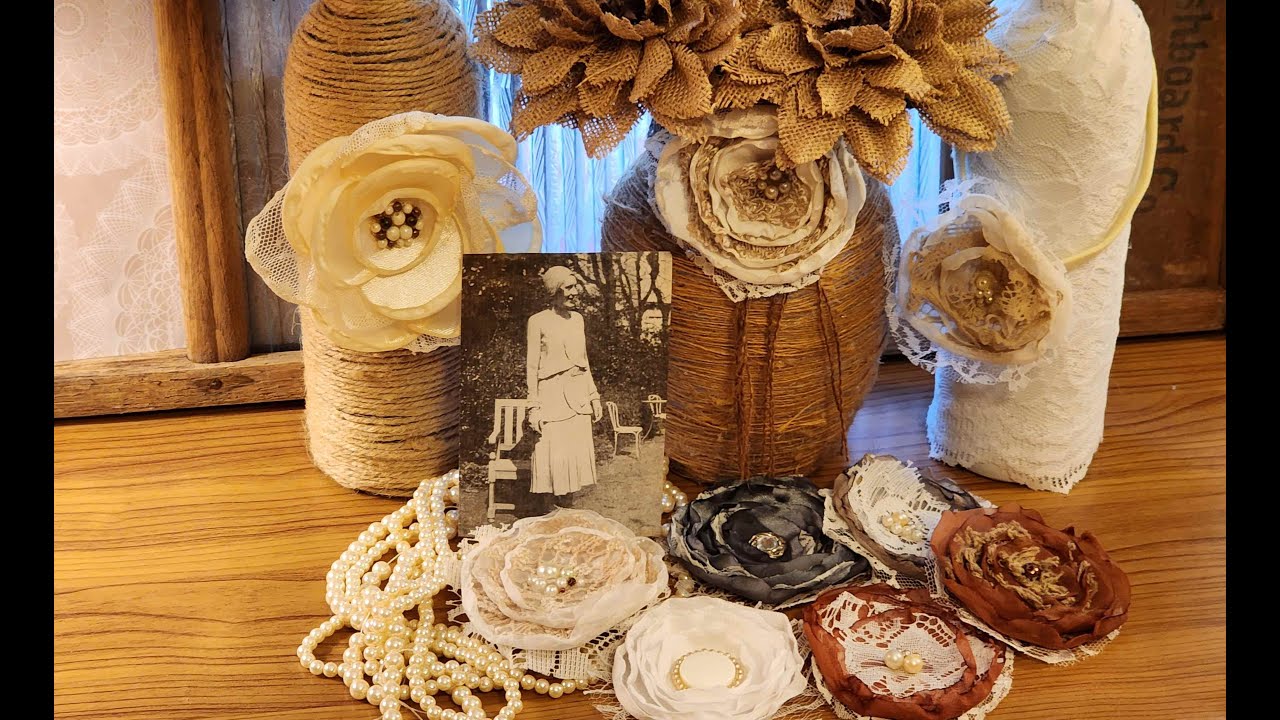 DIY Rustic Curled Fabric Flowers, DIY Shower Flowers, Rustic Favor Flowers, Fabric Lace Flowers