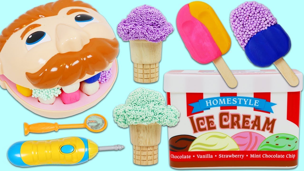 Feeding Mr. Play Doh Head Play Foam And Play Doh Ice Cream!