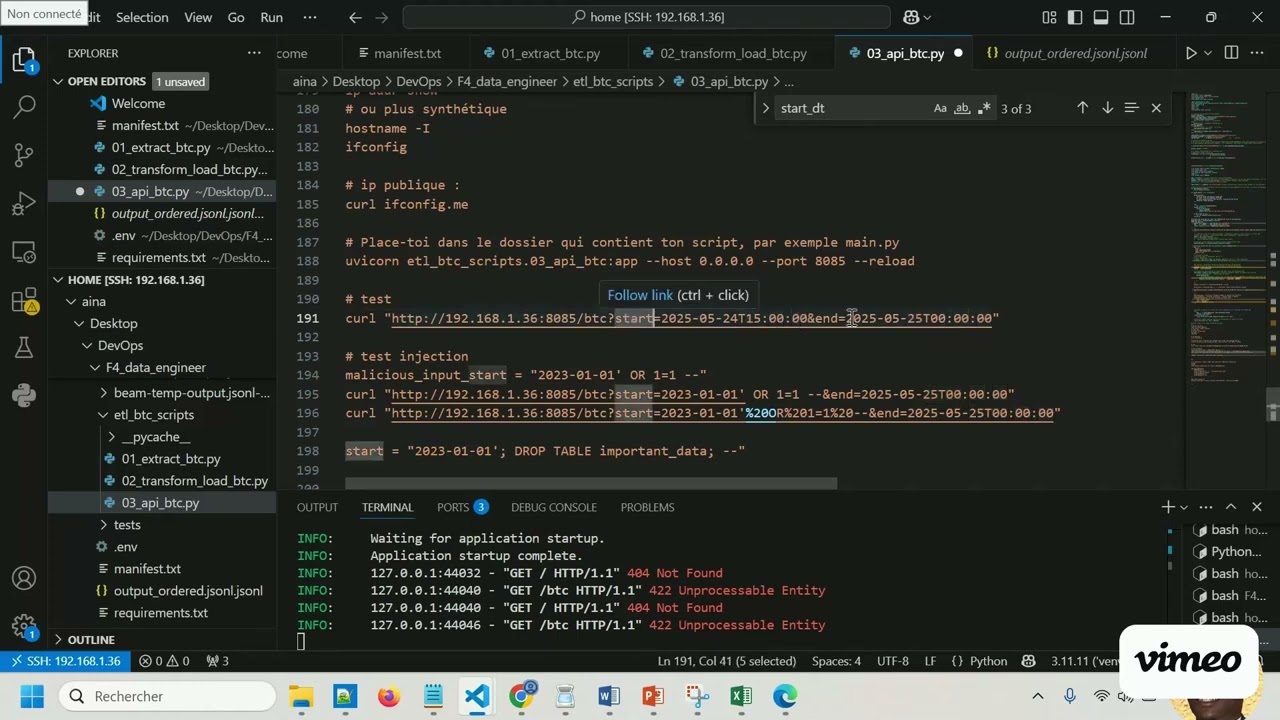 F4_DATA_ENGINEER 12: Test de sécurité   injection sql api sécurisée vs api non sécurisée