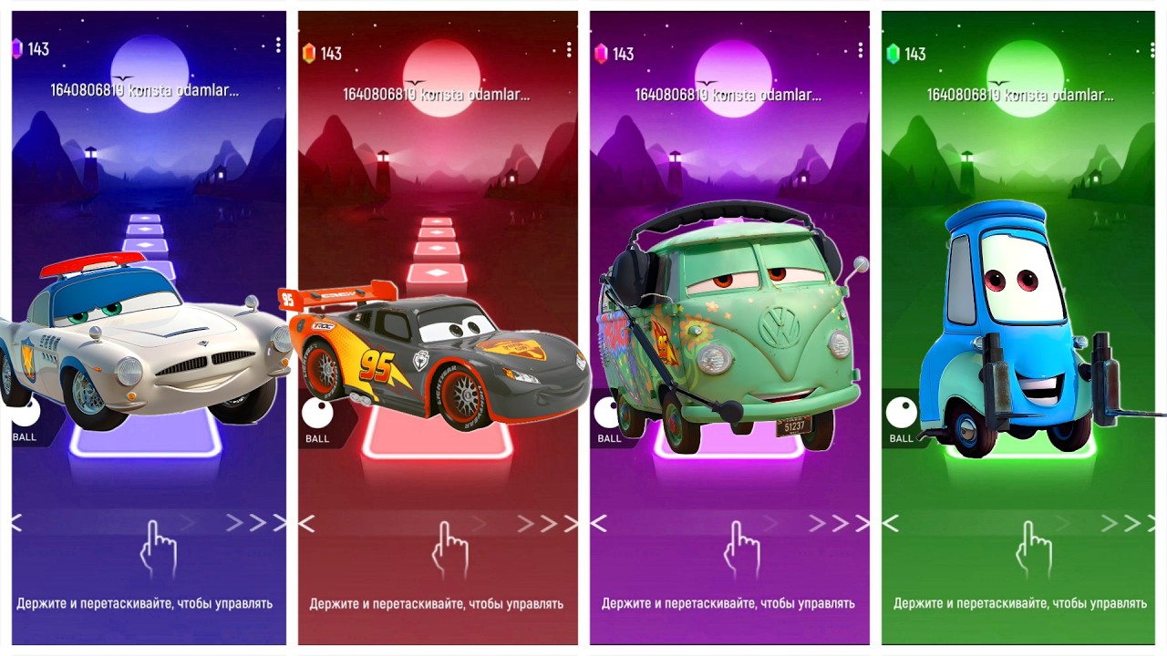 Cars - Finn McMissile 🆚 Lightning McQueen 🆚 Fillmore 🆚 Guido 🎶 Tiles Hop EDM Rush