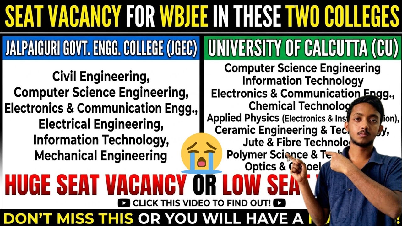 WBJEE Seat Vacancy 2026: JGEC vs Calcutta University (CU) | Huge Seats or not Remaining? 😱