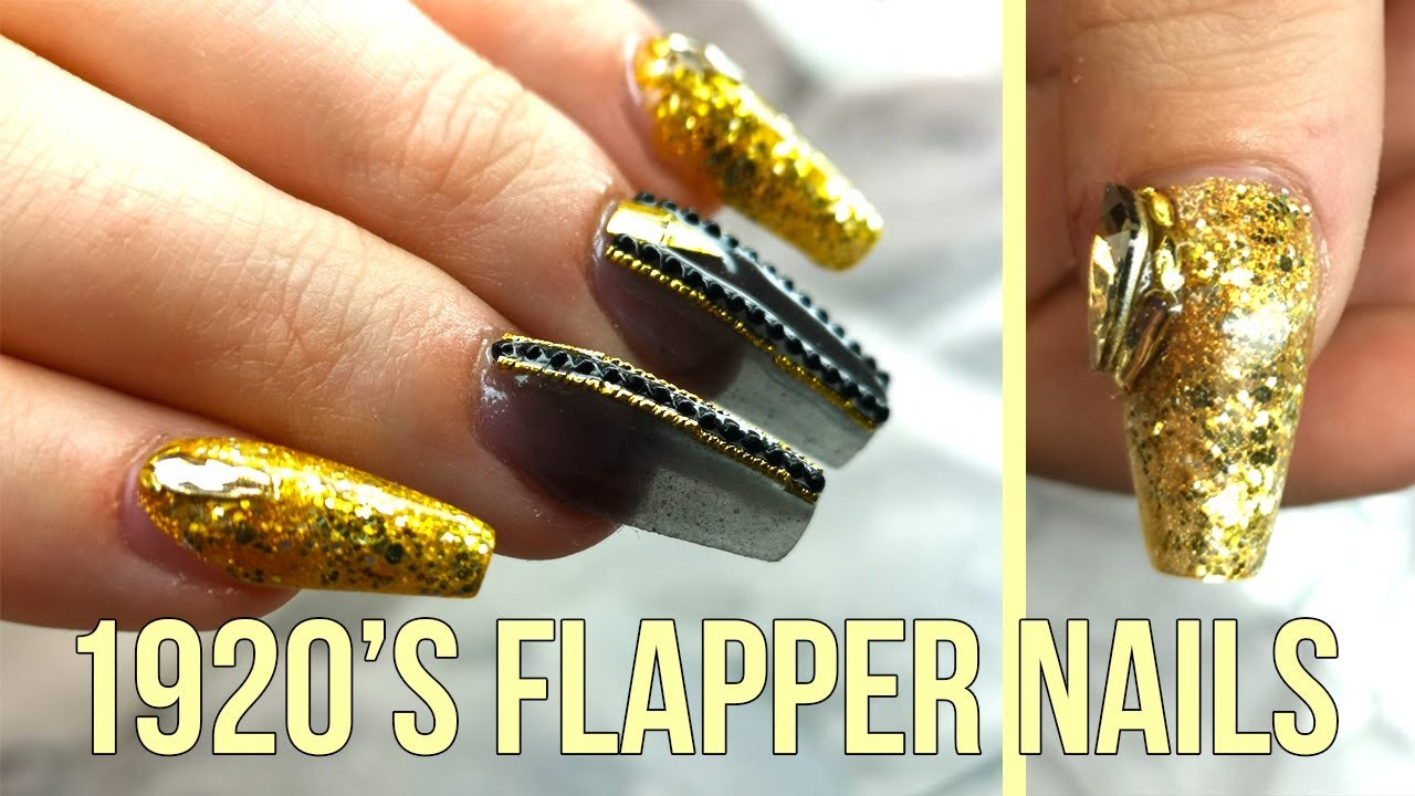 Sheer Black Gatsby Style Art Deco Nails with BLING!!!