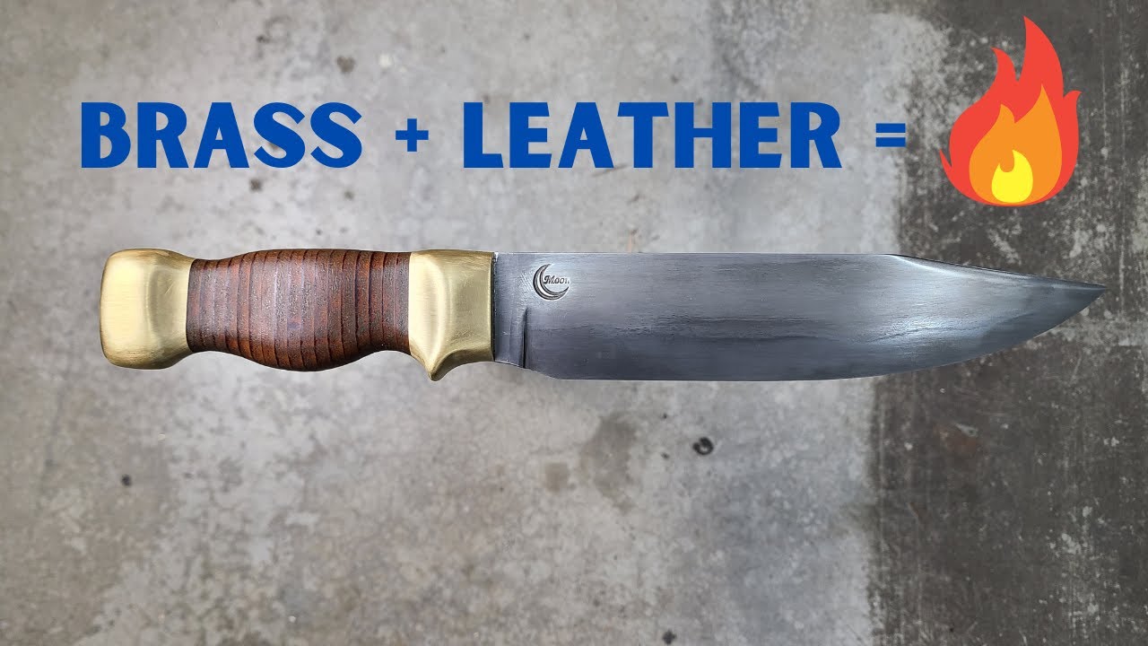 Making a leather stacked knife handle with brass guard and pommel on a 7