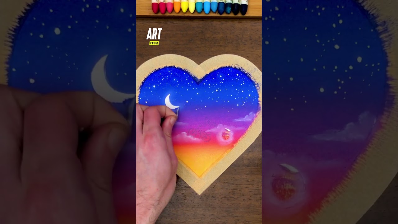 Romantic drawing with a surreal landscape ❤️🖼️ #oilpastel #easymethod #gradient #tutorial