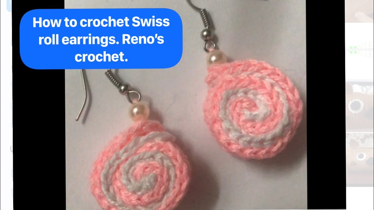 How to crochet simple pattern Swiss roll earrings. Lesson 50. Left and right handed. Reno’s Crochet.