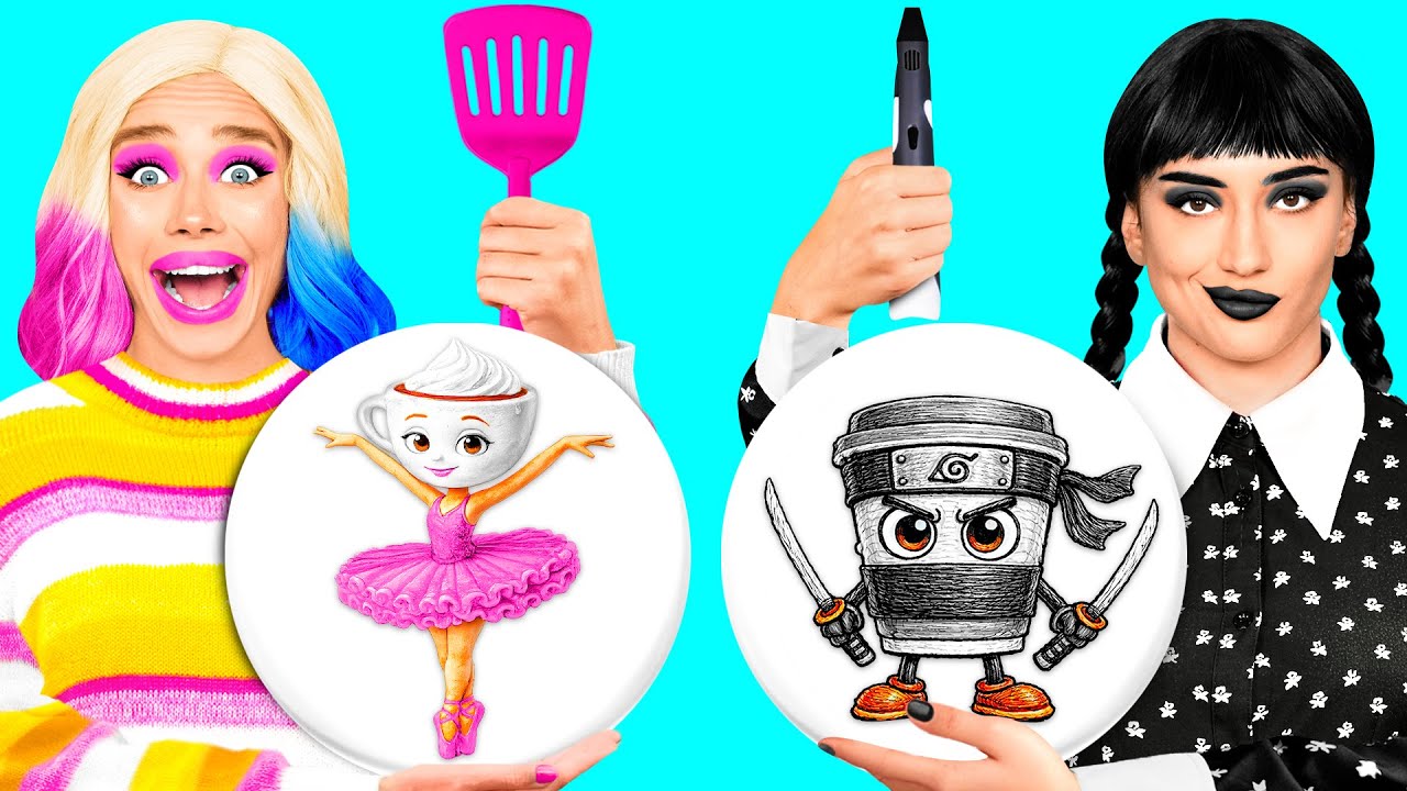 Fantastische 3D-pen vs Pannenkoek Kunst Uitdaging met Wednesday Addams | Eetbare Strijd