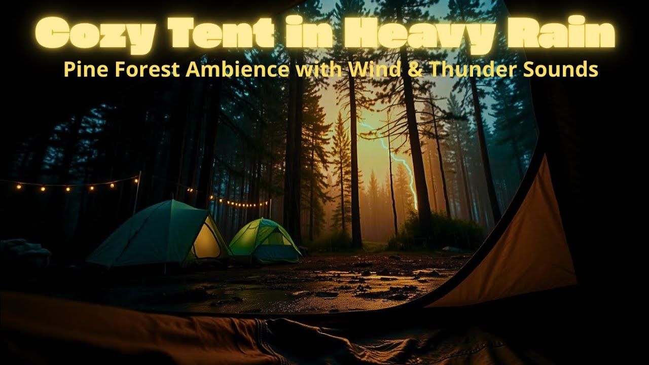 Cozy Tent in Heavy Rain 🌲⛺ | Pine Forest Ambience with Wind & Thunder Sounds