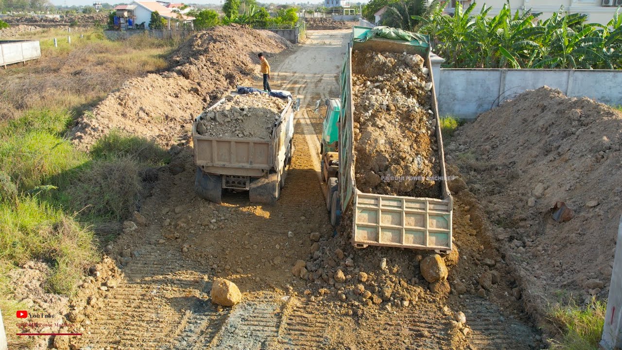 Amazing Successful Making 100% Foundation Road Construction Building In Village By Dozer Dump Truck