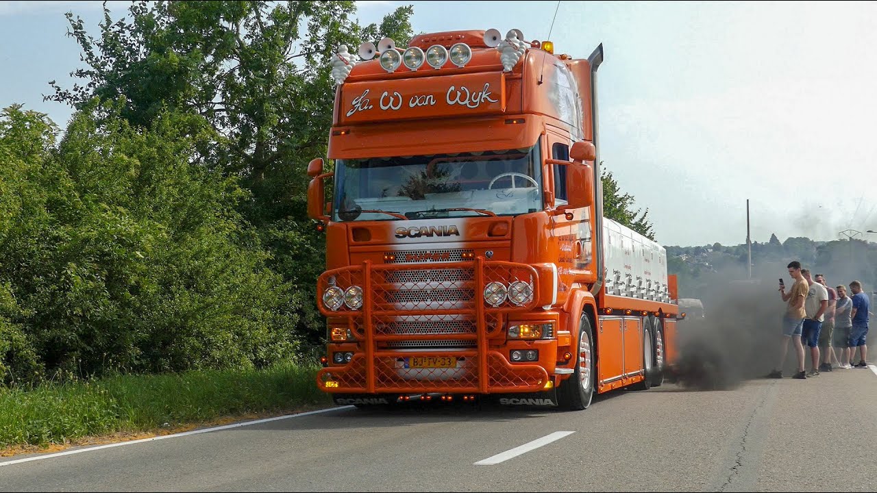Départs des camions Truckshow CINEY 2022 - UITTOCHT CINEY 2022 - Open pipe compilation - 4K