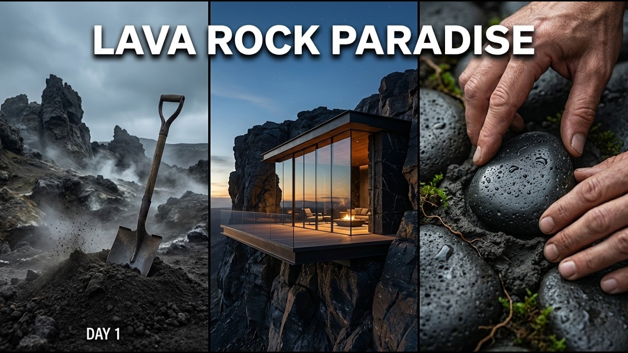 Isolated Paradise - Constructing a Modern Lava Rock Hideout in 30 Days (ASMR SOUNDS)