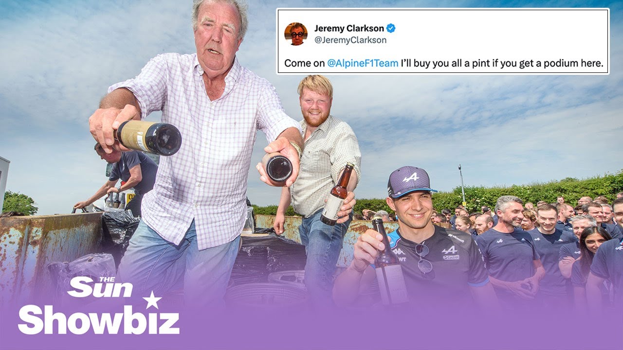 Jeremy Clarkson buys his biggest round ever as he delivers 1000 pints to Formula 1 team