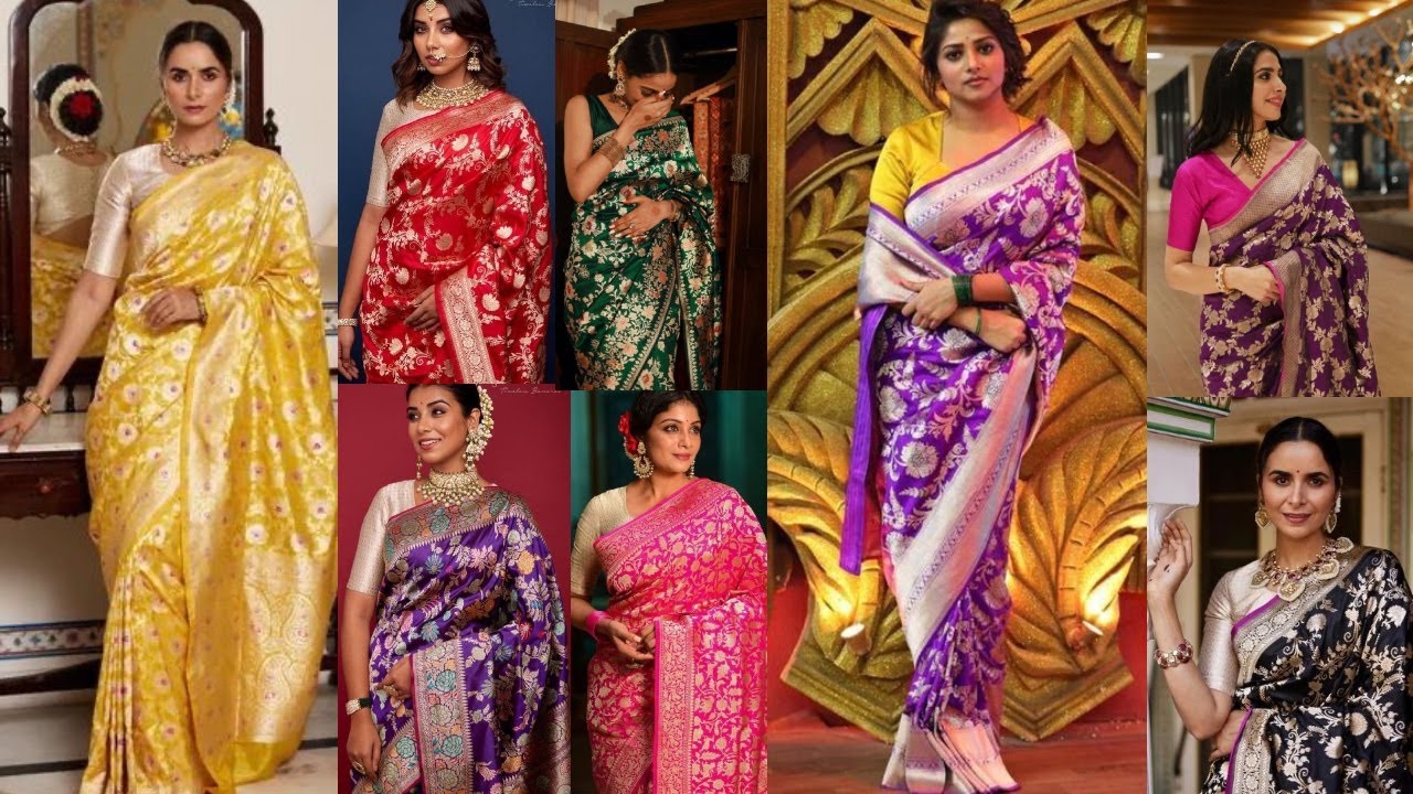 Stunning Banarasi wedding sarees with contrast blouse ideas, Latest Bridal Banarasi sarees