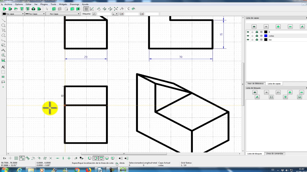 Tutorial inicial básico de Librecad, 3 de 3.  Acotació e impresión