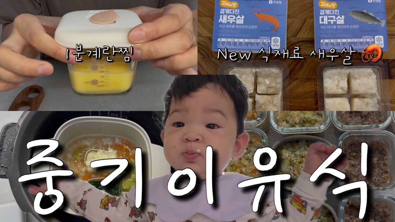 [VLOG] 중기이유식 | 밥솥이유식 | 1분계란찜⭐️,5가지 죽이유식 레시피!🥣,소고기 거부감 극복한 유노의 최애죽 | (New식재료:새우살,미역🦐)