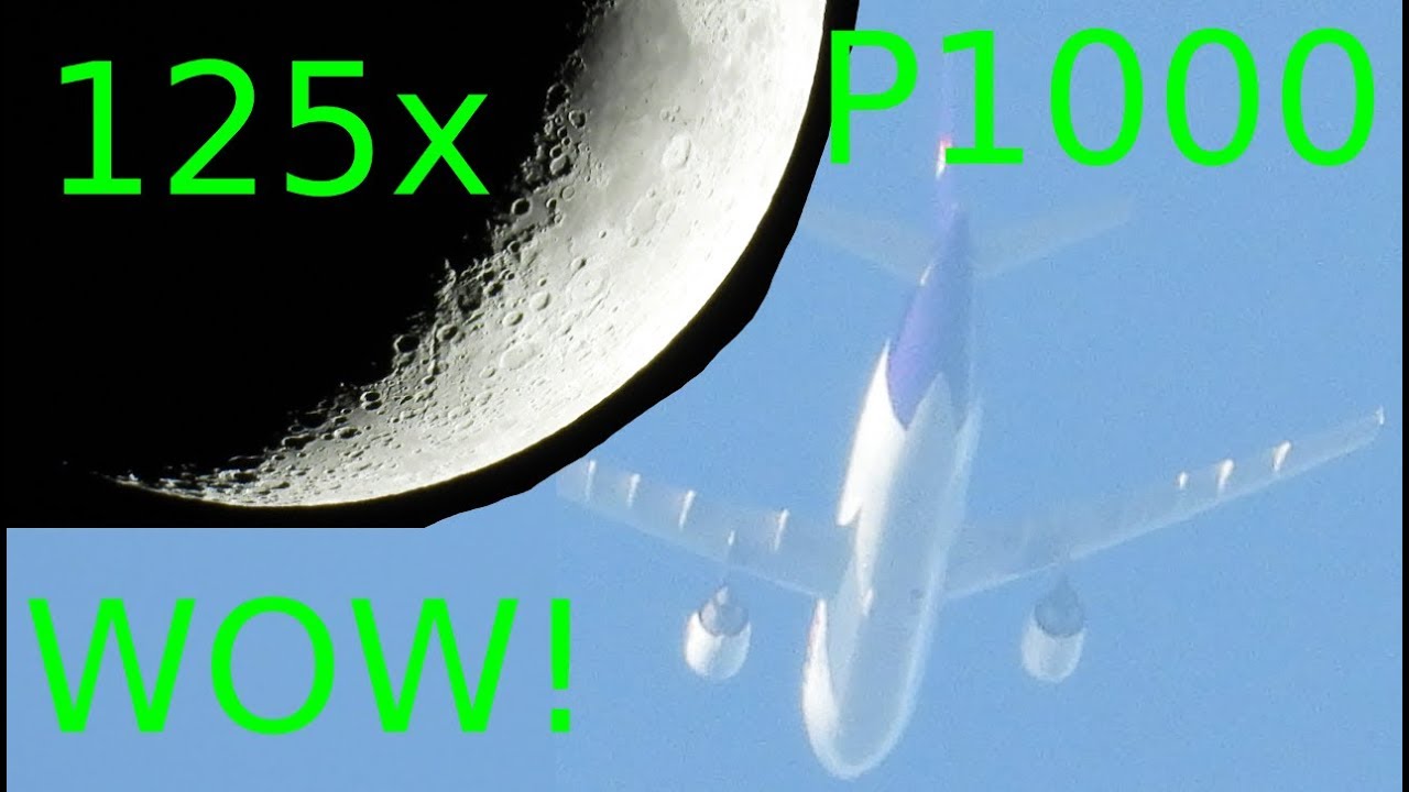 Nikon P1000 zoom video tests. Moon, jet airplane, birds