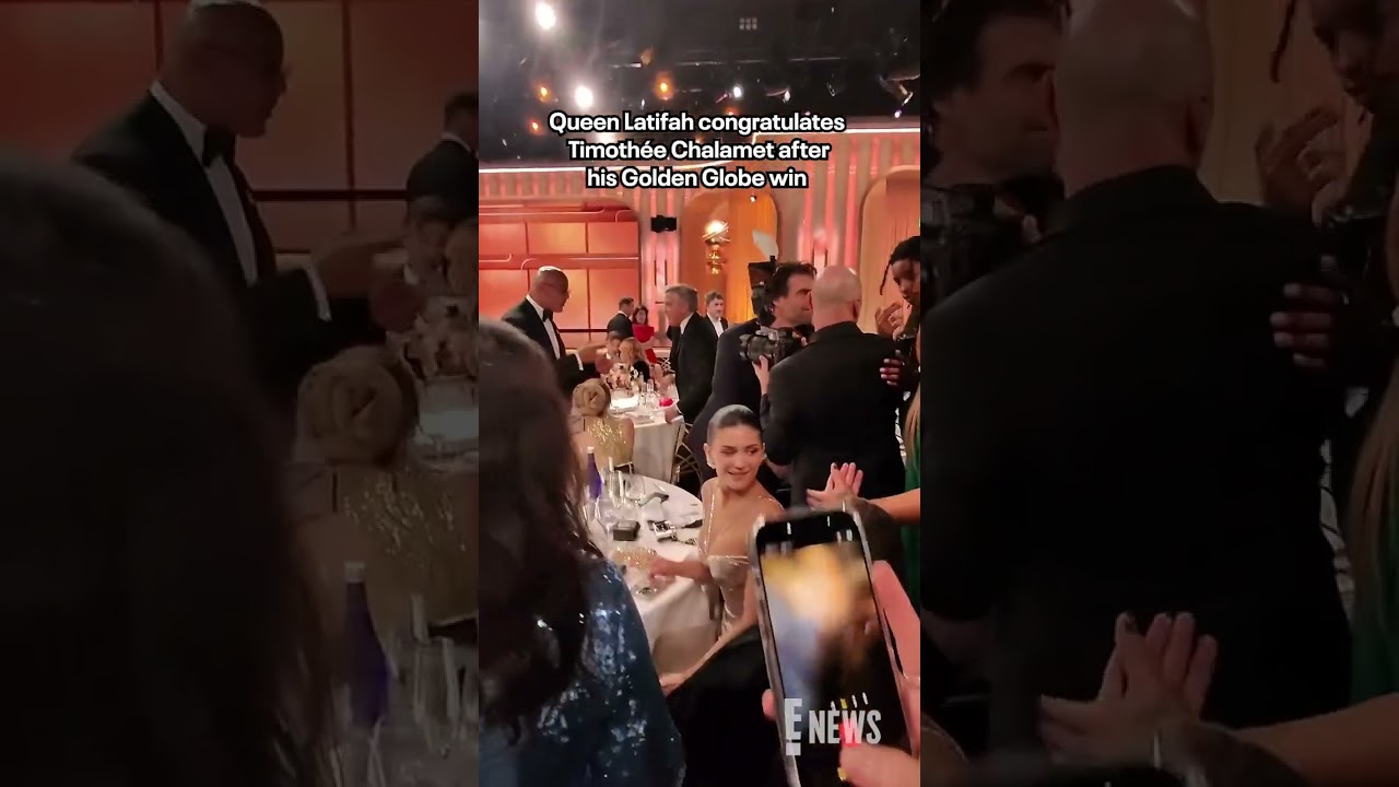 Queen Latifah congratulates Timothée Chalamet after his win. 