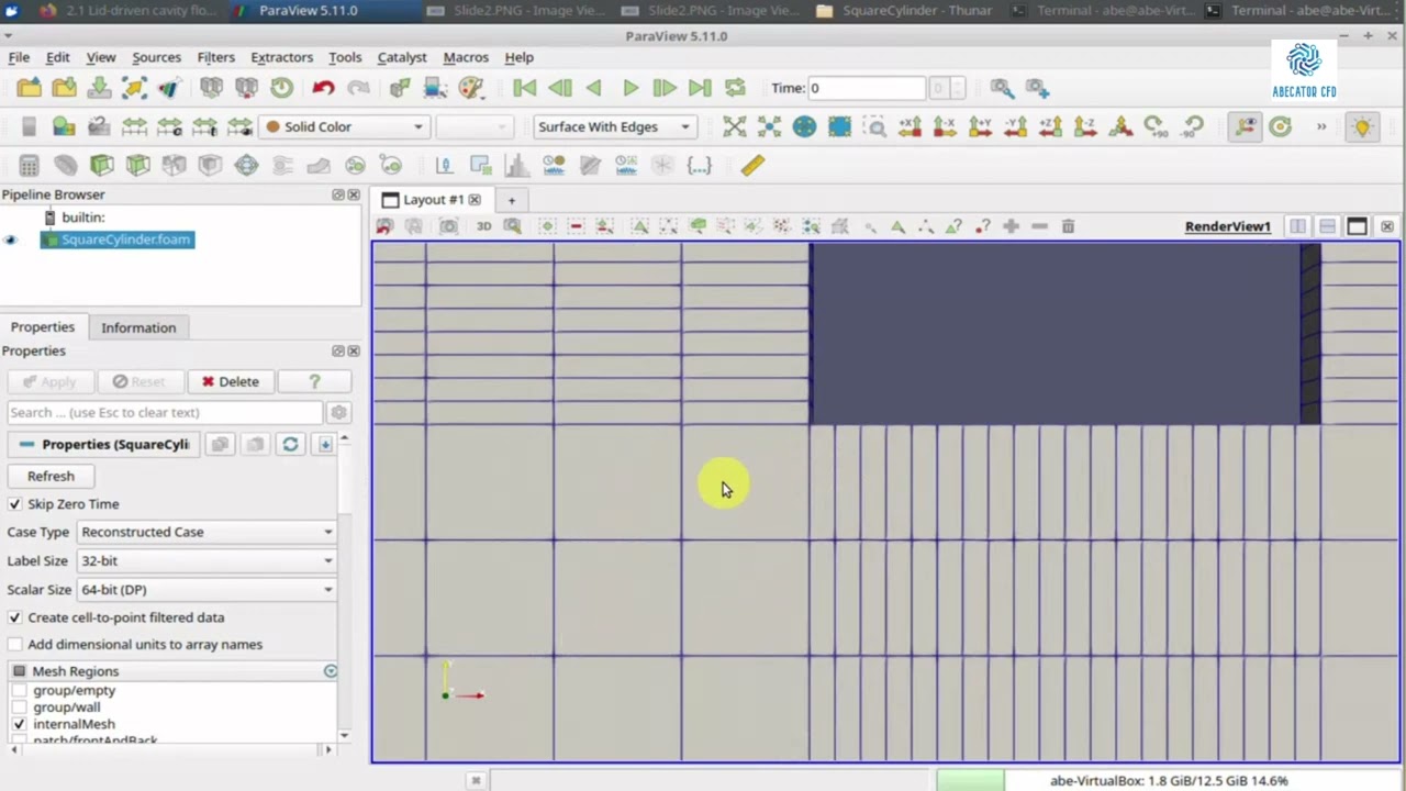 OpenFOAM Chapter 4 (Section 6): Mesh Refinement in ParaView — Grading Toward the Square Cylinder