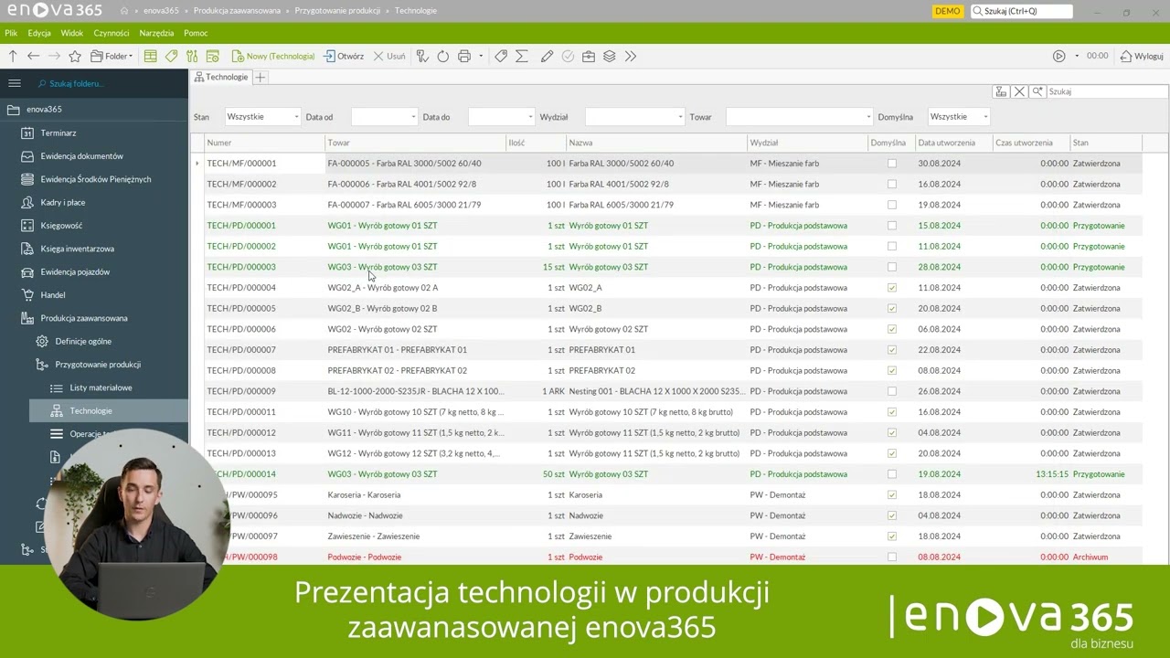 Kliknij to z enova365! Przygotuj technologię produkcji w enova365.