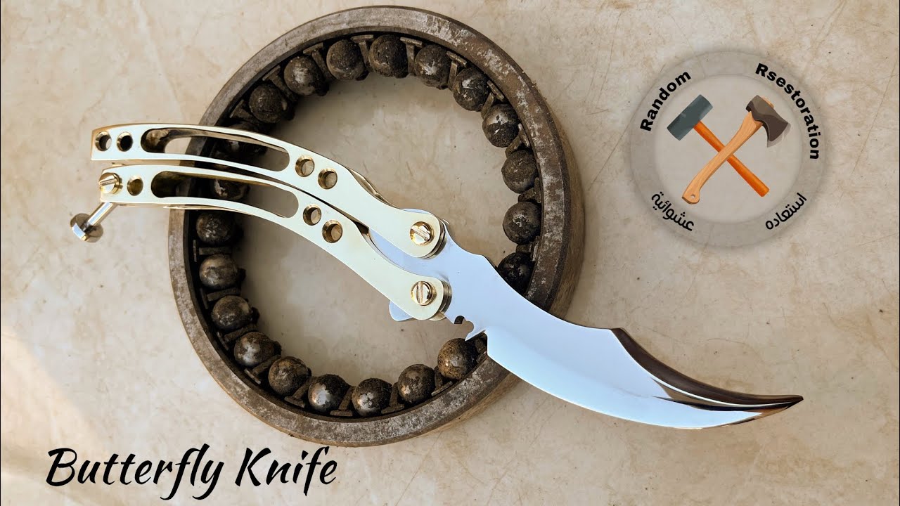 Forging  a rusty bearing into a BUTTERFLY KNIFE-عمل سكين الفراشة