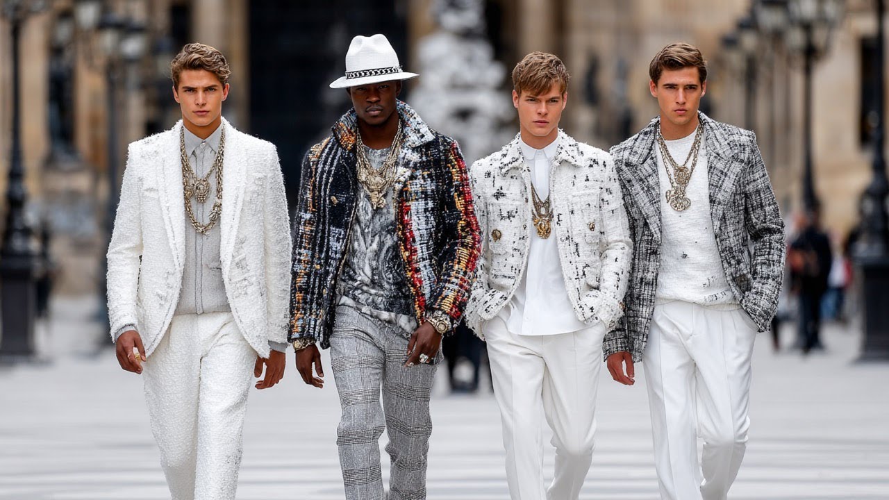 Коллекция CHANEL осень/зима 2025/26 | Культовый твид жемчужно-белого и стально-серого цвета для м...