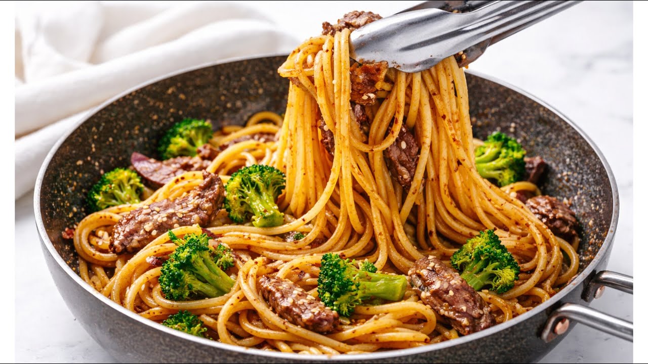 Restaurant-Style Beef & Broccoli Spaghetti at Home