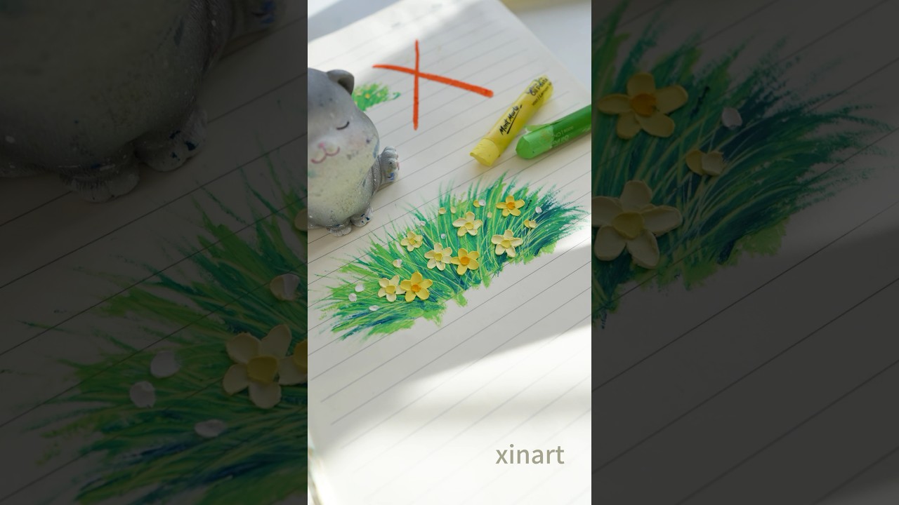 How to draw flowers on grass #oilpastel #easydrawing #art