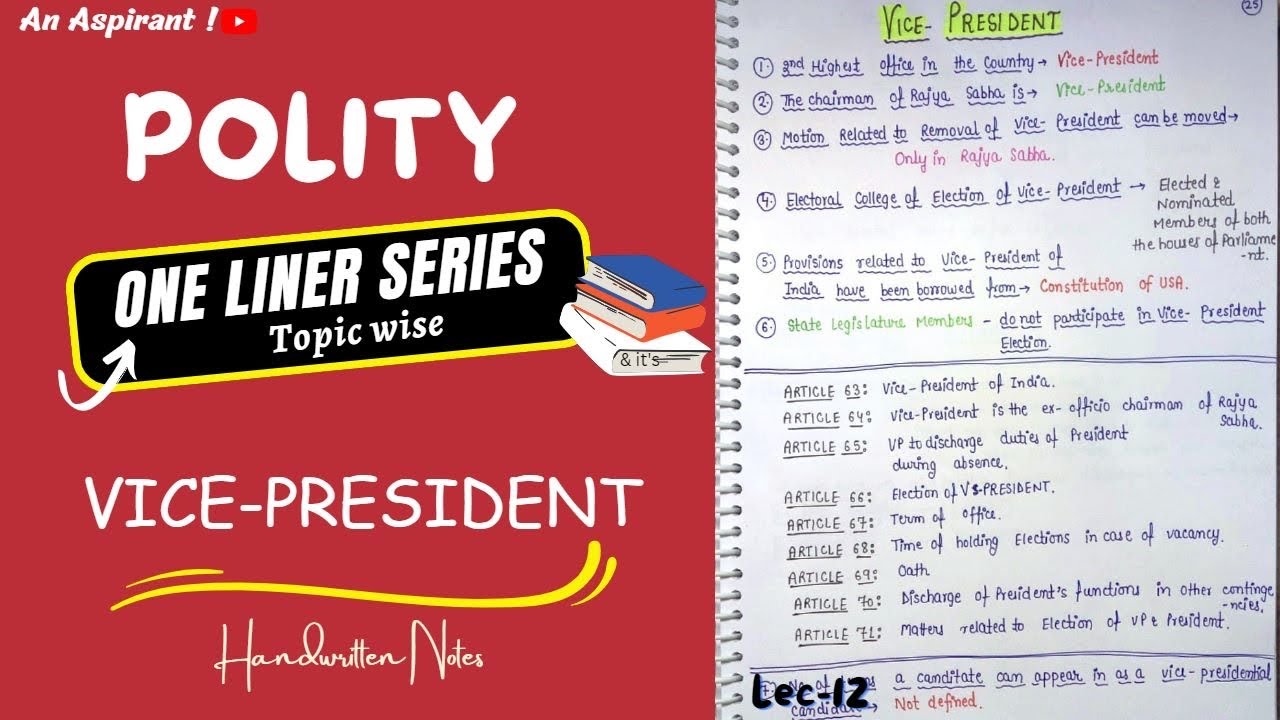 One Liners (Topic wise) || Indian Polity || Vice President --Lec. 12 || An Aspirant !