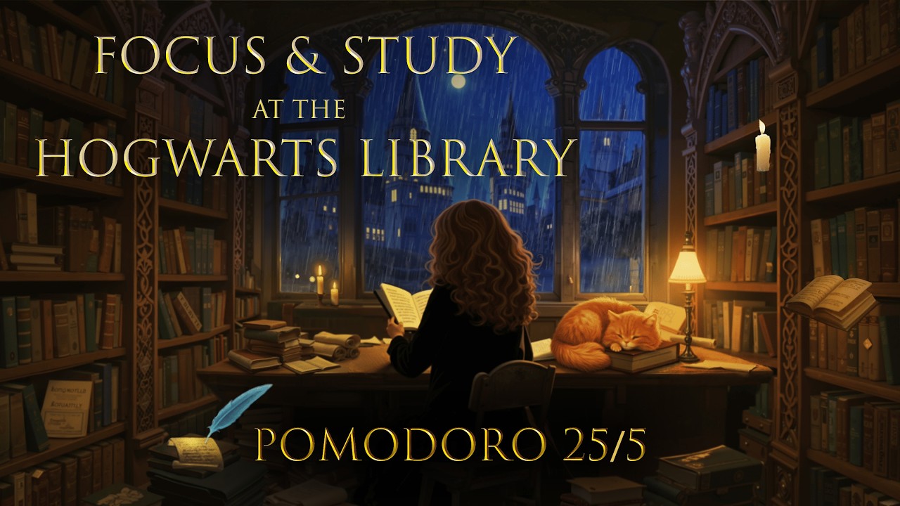 Study at the Hogwarts Library 🪄📚 POMODORO 25/5 ✧ Harry Potter ambience to focus, read and work