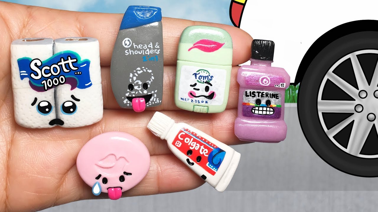 CRUSHING EMOJI BATHROOM SUPPLIES BY CAR! APLASTANDO EMOJIS CON CARRO! Polymer Clay Tutorial